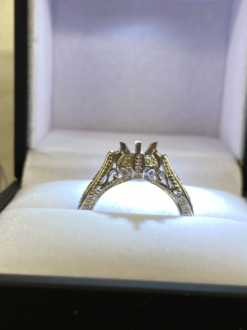 Vintage-Inspired 18k white gold Filigree Engagement Ring -